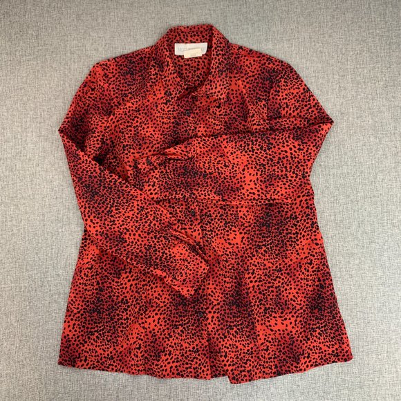 Motherhood Leopard‎ Button Down Blouse Red Black Small Long Sleeve Collared - Picture 8 of 13